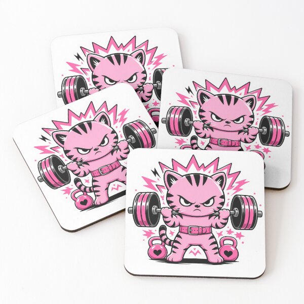 Item preview, Anime Style Fierce Pink Cat Lifting Weights Gym designed and sold by Digistore1221.