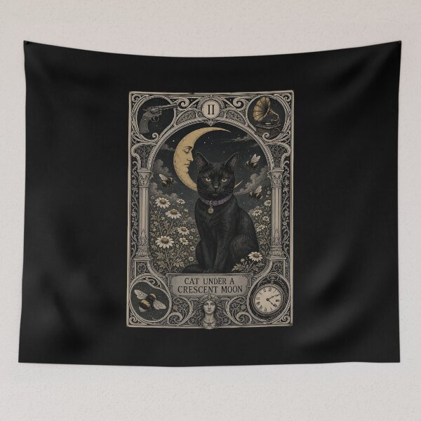 Item preview, Cat Under a Crescent Moon. Tarot Card designed and sold by Birdie and Flynn.