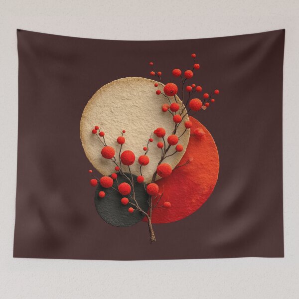 Item preview, Minimalist Red Berries on Abstract Circles designed and sold by colorful-white.