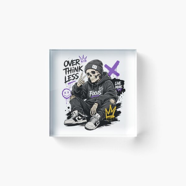 Item preview, Overthink Less Live More | Gen Z Streetwear Skeleton Sticker designed and sold by cartxglobal.