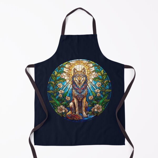 Item preview, Sacred Wolf Stained Glass Art – Colorful Spirit Wolf in Blooming Garden designed and sold by KiraChie.