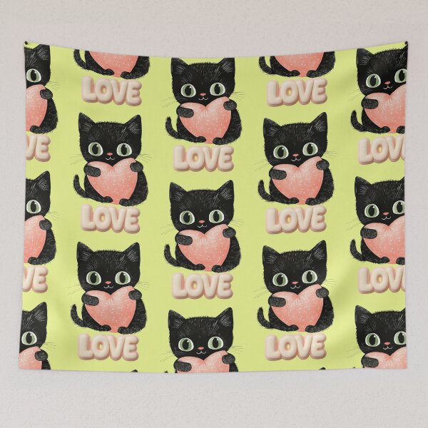 Item preview, Black cat holds big heart. Love quote. designed and sold by Mauswohn.