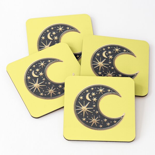Item preview, Golden crescent moon with starry sky in vintage style designed and sold by Mauswohn.