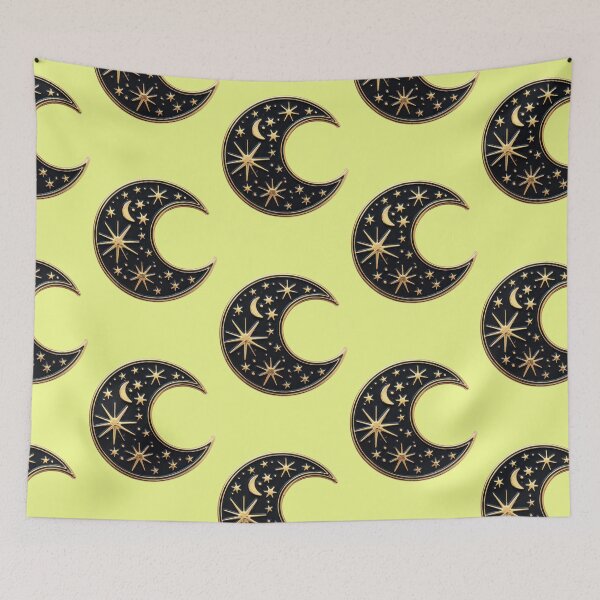 Item preview, Golden crescent moon with starry sky in vintage style designed and sold by Mauswohn.