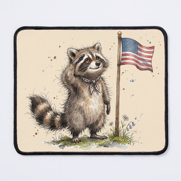 Item preview, Cute Watercolor Saluting Raccoon with American Flag Art designed and sold by BreezifyDesignStudio.