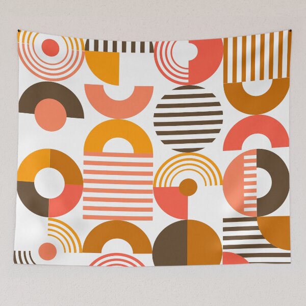 Item preview, Mid-Century Modern Bauhaus Orange, Mustard, And Brown Geometric designed and sold by DEC02.