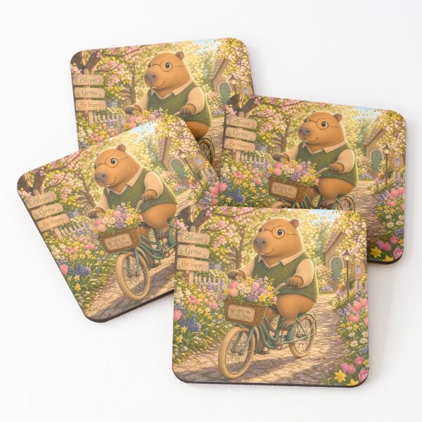 Item preview, Capybara Riding Bicycle in Flower Garden Cottagecore Art designed and sold by LuisWorks.