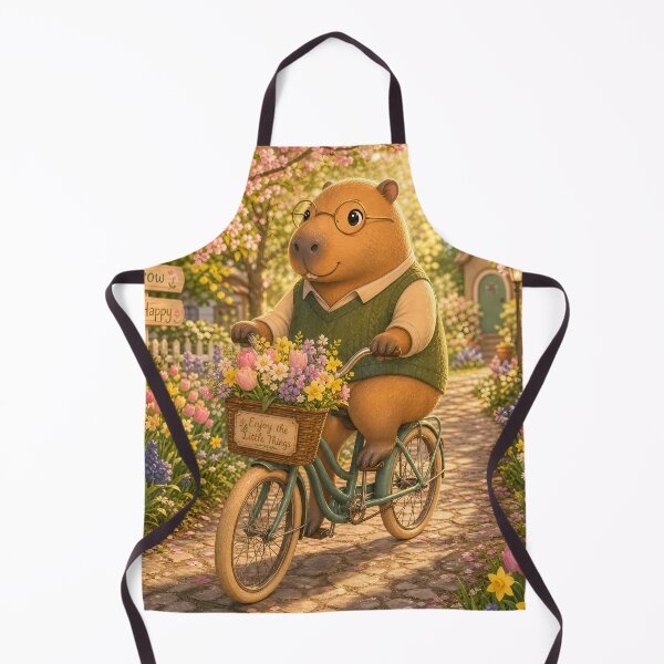 Item preview, Capybara Riding Bicycle in Flower Garden Cottagecore Art designed and sold by LuisWorks.