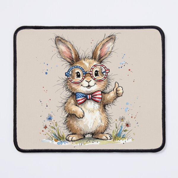 Item preview, Cute Watercolor Patriotic Bunny with USA Flag Glasses Art designed and sold by BreezifyDesignStudio.