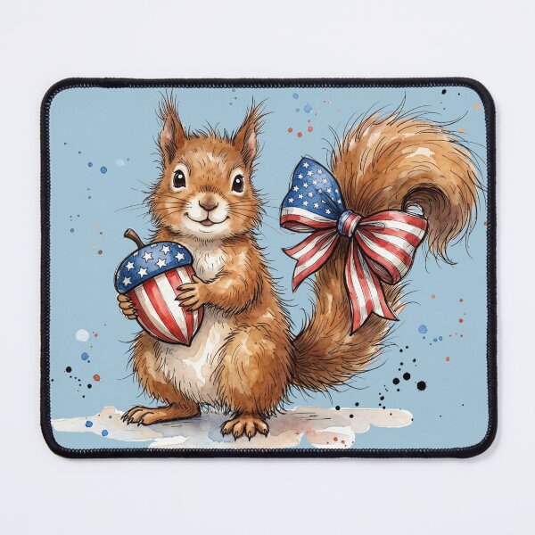 Item preview, Cute Watercolor Squirrel with USA Flag Acorn and Bow designed and sold by BreezifyDesignStudio.