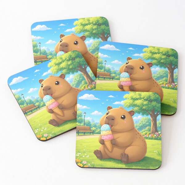 Item preview, Cute Capybara Eating Ice Cream in Sunny Park designed and sold by LuisWorks.