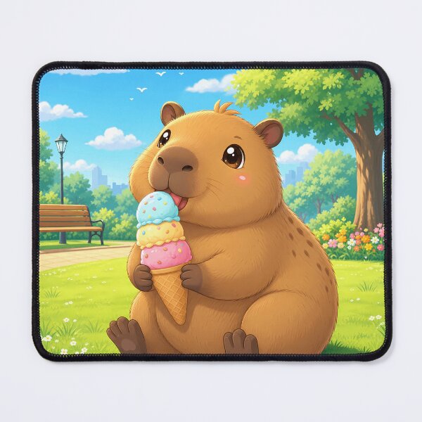 Item preview, Cute Capybara Eating Ice Cream in Sunny Park designed and sold by LuisWorks.