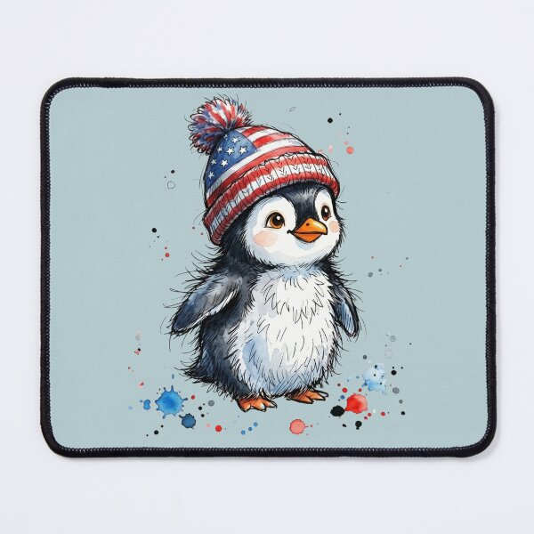 Item preview, Cute Watercolor Baby Penguin wearing USA Flag Beanie Hat designed and sold by BreezifyDesignStudio.