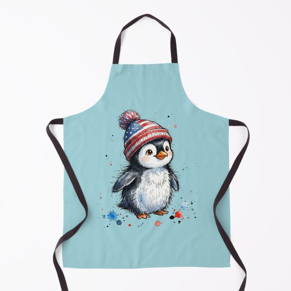 Item preview, Cute Watercolor Baby Penguin wearing USA Flag Beanie Hat designed and sold by BreezifyDesignStudio.