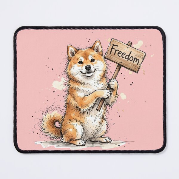 Item preview, Cute Watercolor Dog Holding Wooden Freedom Sign Art designed and sold by BreezifyDesignStudio.
