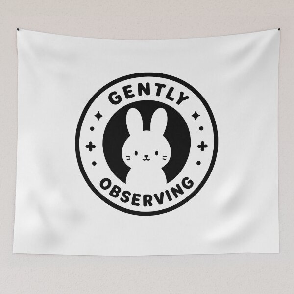 Item preview, Gently Observing Bunny Badge designed and sold by ChocoMellowCo.