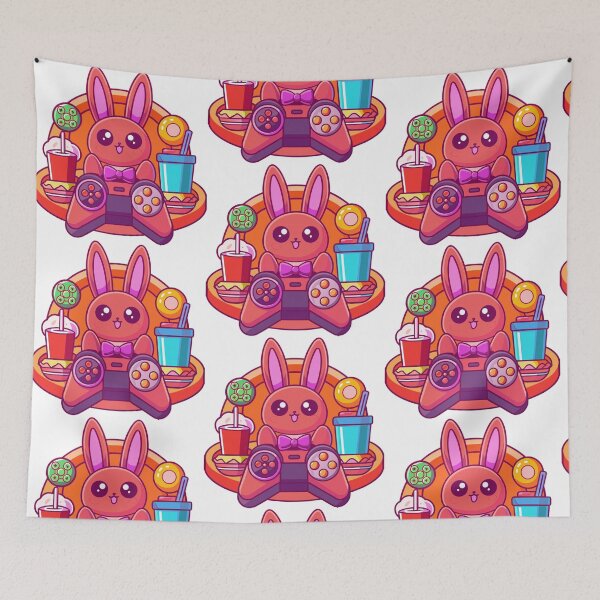 Item preview, bunny gamer setup with RGB lights and snacks designed and sold by Senglaopattern.