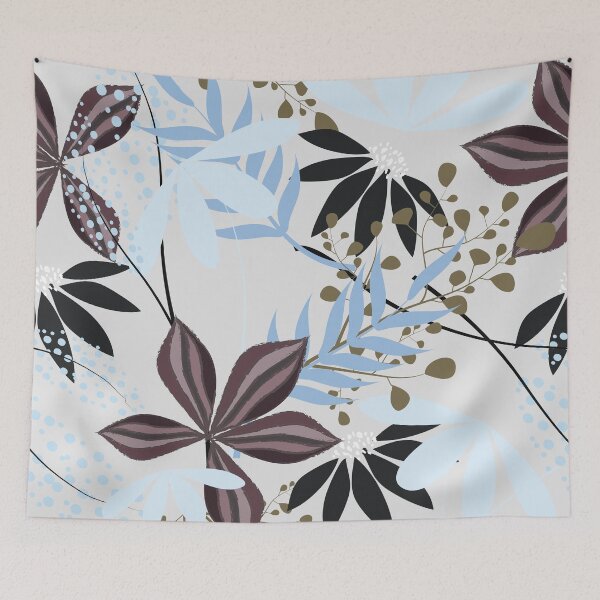 Item preview, Botanical Leaves Pattern – Sky Blue Mocha Brown | Floral Seamless Surface Design designed and sold by 555Design.