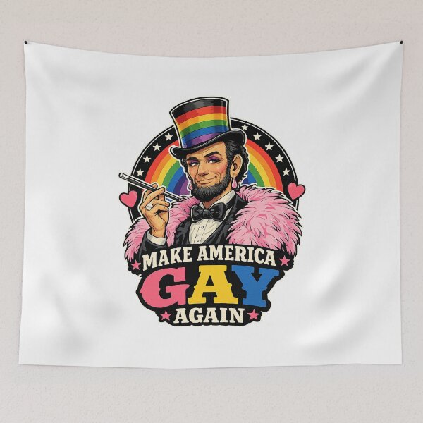 Item preview, Make America Gay Again T-Shirt LGBTQ Rainbow Lincoln Funny Pride Retro Graphic Tee designed and sold by ToastDesign.
