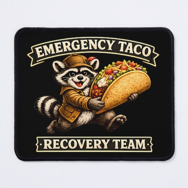Item preview, Emergency Taco Recovery Team Funny Raccoon Taco Lover Vintage Graphic T-Shirt designed and sold by clockedoutwearshop.
