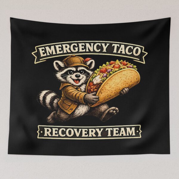 Item preview, Emergency Taco Recovery Team Funny Raccoon Taco Lover Vintage Graphic T-Shirt designed and sold by clockedoutwearshop.