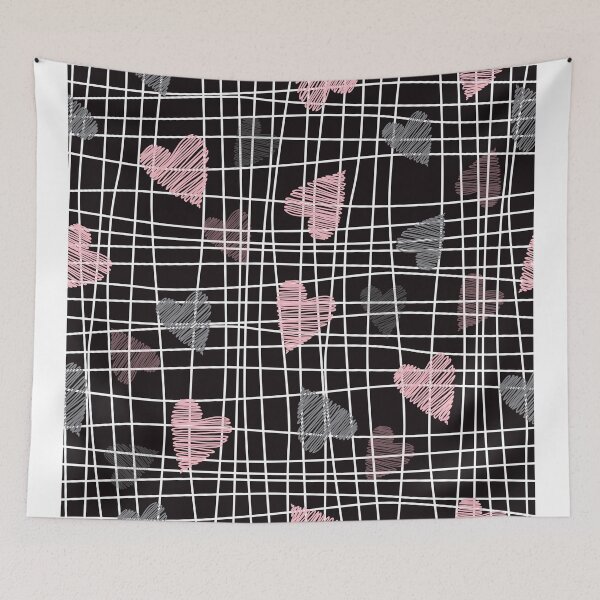 Item preview, Sketchy Hearts on Black Grid Pattern – Valentine Love Design designed and sold by 555Design.