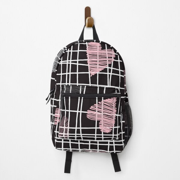 Item preview, Sketchy Hearts on Black Grid Pattern – Valentine Love Design designed and sold by 555Design.