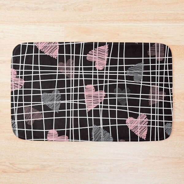 Item preview, Sketchy Hearts on Black Grid Pattern – Valentine Love Design designed and sold by 555Design.