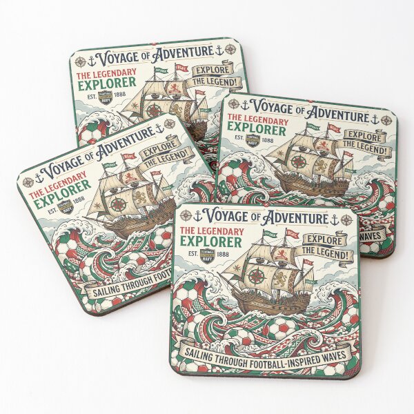 Item preview, Voyage of Adventure Galleon Soccer Waves — Vintage Retro Poster designed and sold by David Mateo ArtWorks.