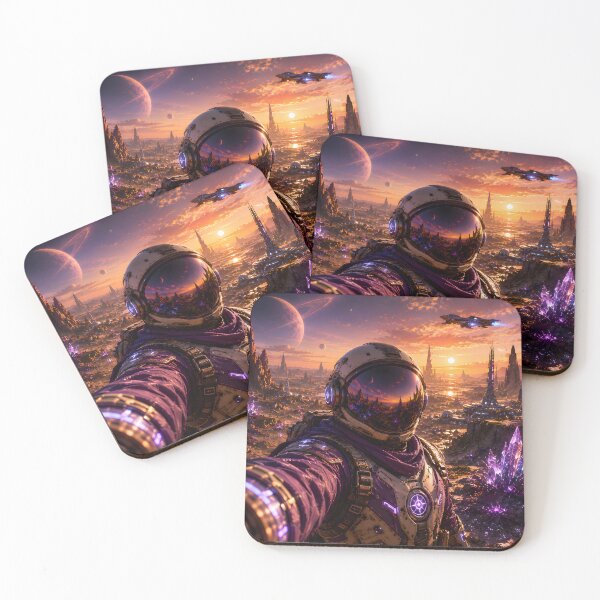 Item preview, Alien Planet AstroSelfie – Futuristic Space Explorer Portrait at Sunset designed and sold by RockyLambda.