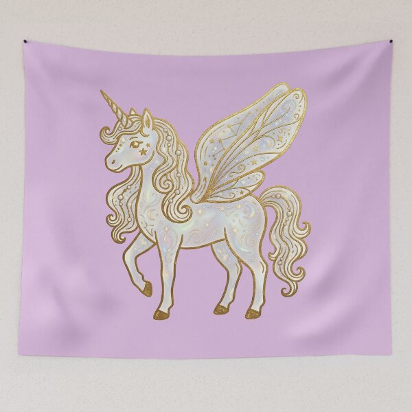Item preview, Unicorn Art, Golden, Magical Illustration Decal - Girls, Iridescent Fairy, Golden Celestial Unicorn Pegasus Magic Graphic designed and sold by 21 Tulips.