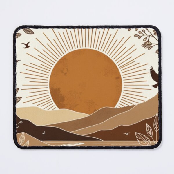 Item preview, Boho Sunset River Landscape with Birds | Minimal Earth Tone Nature Illustration designed and sold by GalleryPeak.
