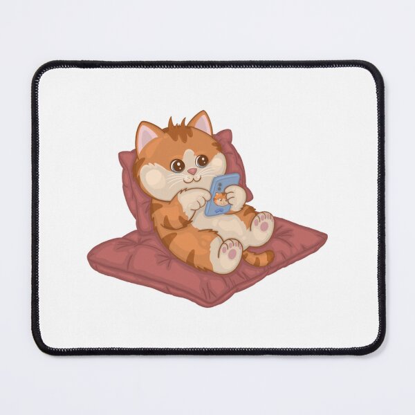 Item preview, Cat Playing Smartphone Funny Lazy Cushion Art designed and sold by Eowcat.
