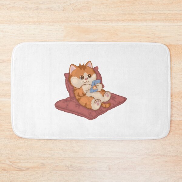 Item preview, Cat Playing Smartphone Funny Lazy Cushion Art designed and sold by Eowcat.
