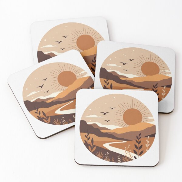 Item preview, Minimal Boho Sunset River Landscape | Retro Earth Tone Nature Illustration designed and sold by GalleryPeak.