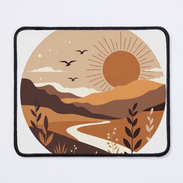 Item preview, Minimal Boho Sunset River Landscape | Retro Earth Tone Nature Illustration designed and sold by GalleryPeak.