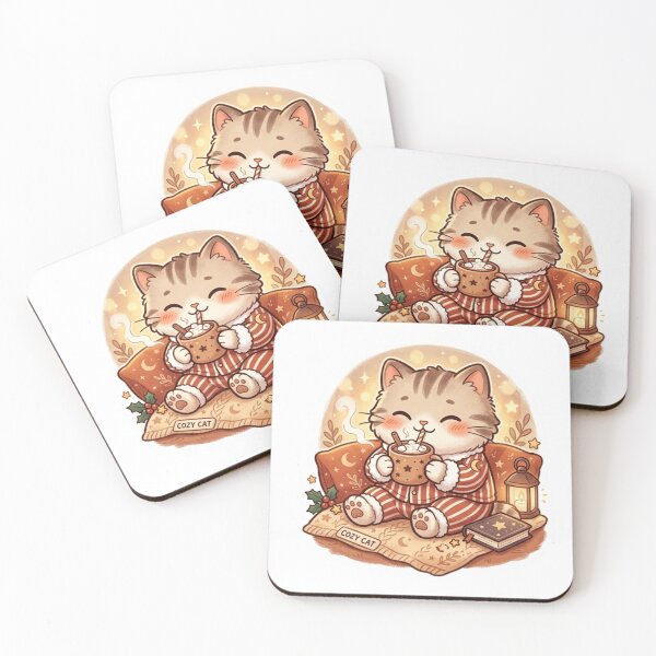 Item preview, Cute Cat Pajamas Hot Cocoa Cozy Night Kawaii Sticker designed and sold by Old Tree Store .