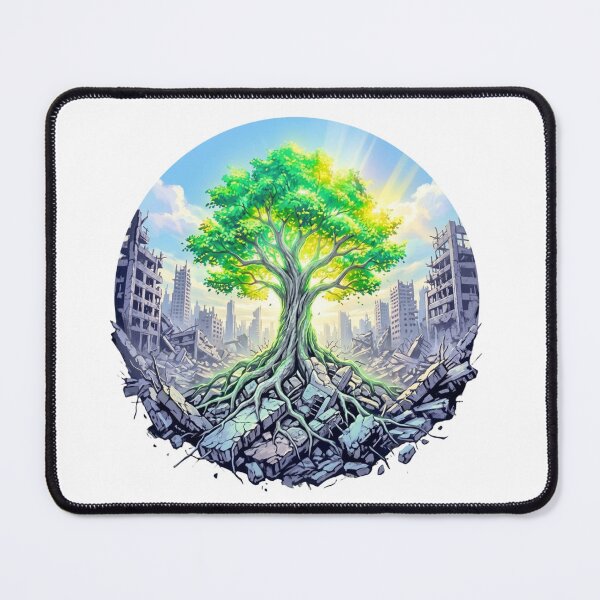 Item preview, Tree of Life in Ruined City Post Apocalyptic Art designed and sold by VintryOff.