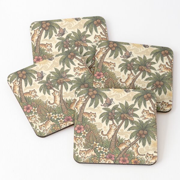 Item preview, Cute Tropical Cats in Palm Trees Pattern designed and sold by Iampoji.