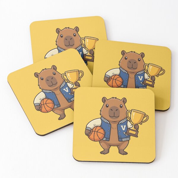 Item preview, School Capybara Champion Mascot with Basketball and Trophy designed and sold by Ivy-Triggs.
