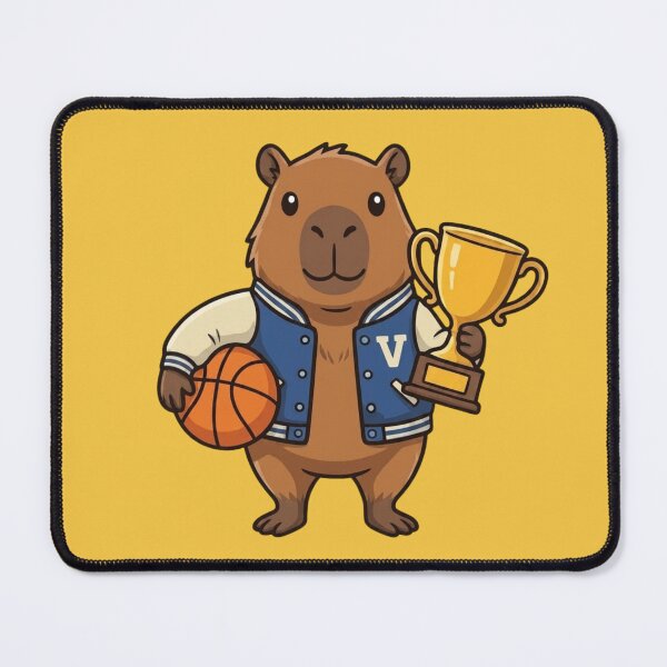 Item preview, School Capybara Champion Mascot with Basketball and Trophy designed and sold by Ivy-Triggs.