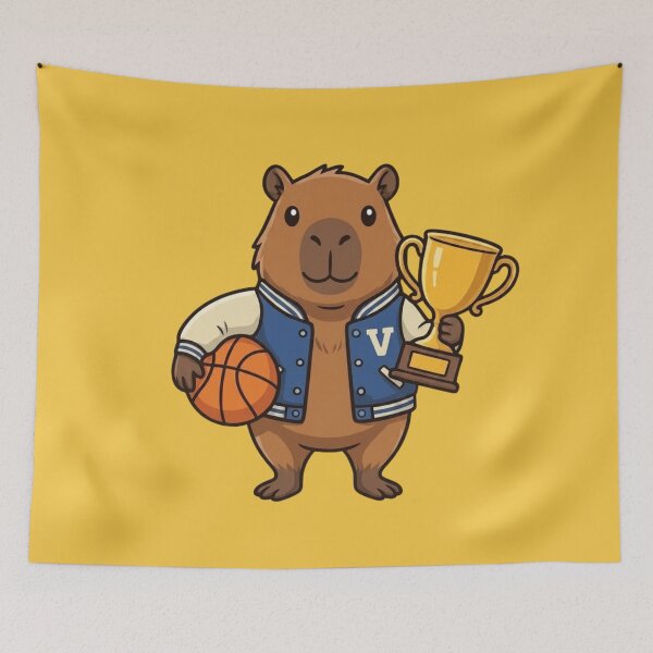 Item preview, School Capybara Champion Mascot with Basketball and Trophy designed and sold by Ivy-Triggs.
