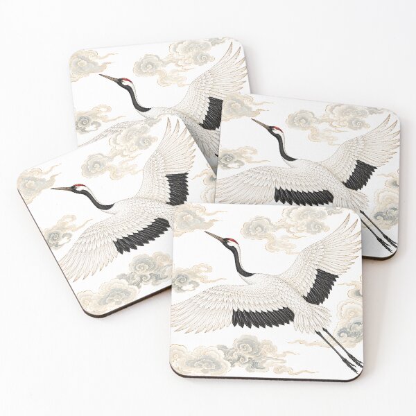 Item preview, Traditional Korean Crane and Clouds Illustration | White Background Folk Art designed and sold by K-Tradition.