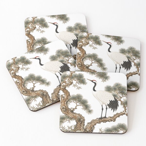 Item preview, Traditional Korean Pine and Crane Illustration | White Background Folk Art designed and sold by K-Tradition.
