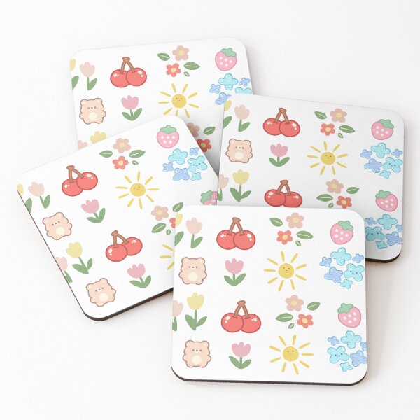 Item preview, Cute Kawaii Sticker Sheet | Pastel Flowers, Cherries, Strawberry, Sun & Teddy Bear designed and sold by Fill Dreams Studio.