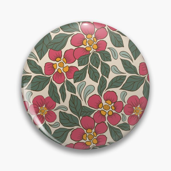 Item preview, Large Crimson Folk Floral Botanical Pattern Ivory Background designed and sold by DColourMuse.