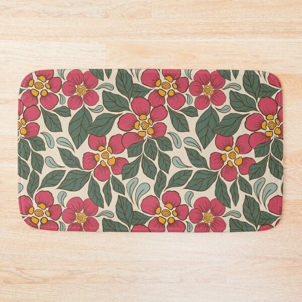 Item preview, Large Crimson Folk Floral Botanical Pattern Ivory Background designed and sold by DColourMuse.