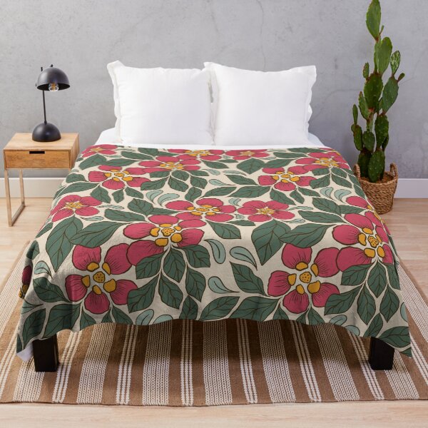 Item preview, Large Crimson Folk Floral Botanical Pattern Ivory Background designed and sold by DColourMuse.