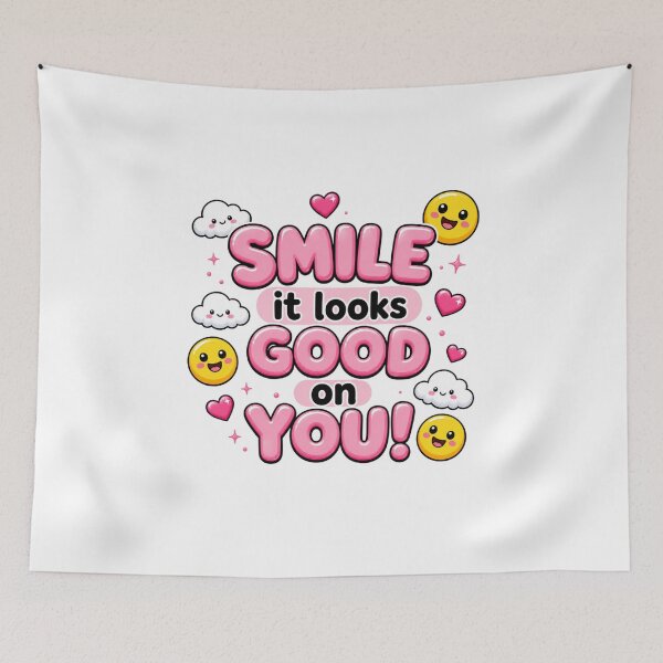 Item preview, Smile It Looks Good On You | Kawaii Pink Positivity Quote Art designed and sold by Dulxoz.
