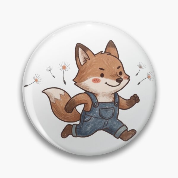 Item preview, Cute Little Fox Running in Denim Overalls with Dandelion Fluff Illustration designed and sold by TaiwanMemory.